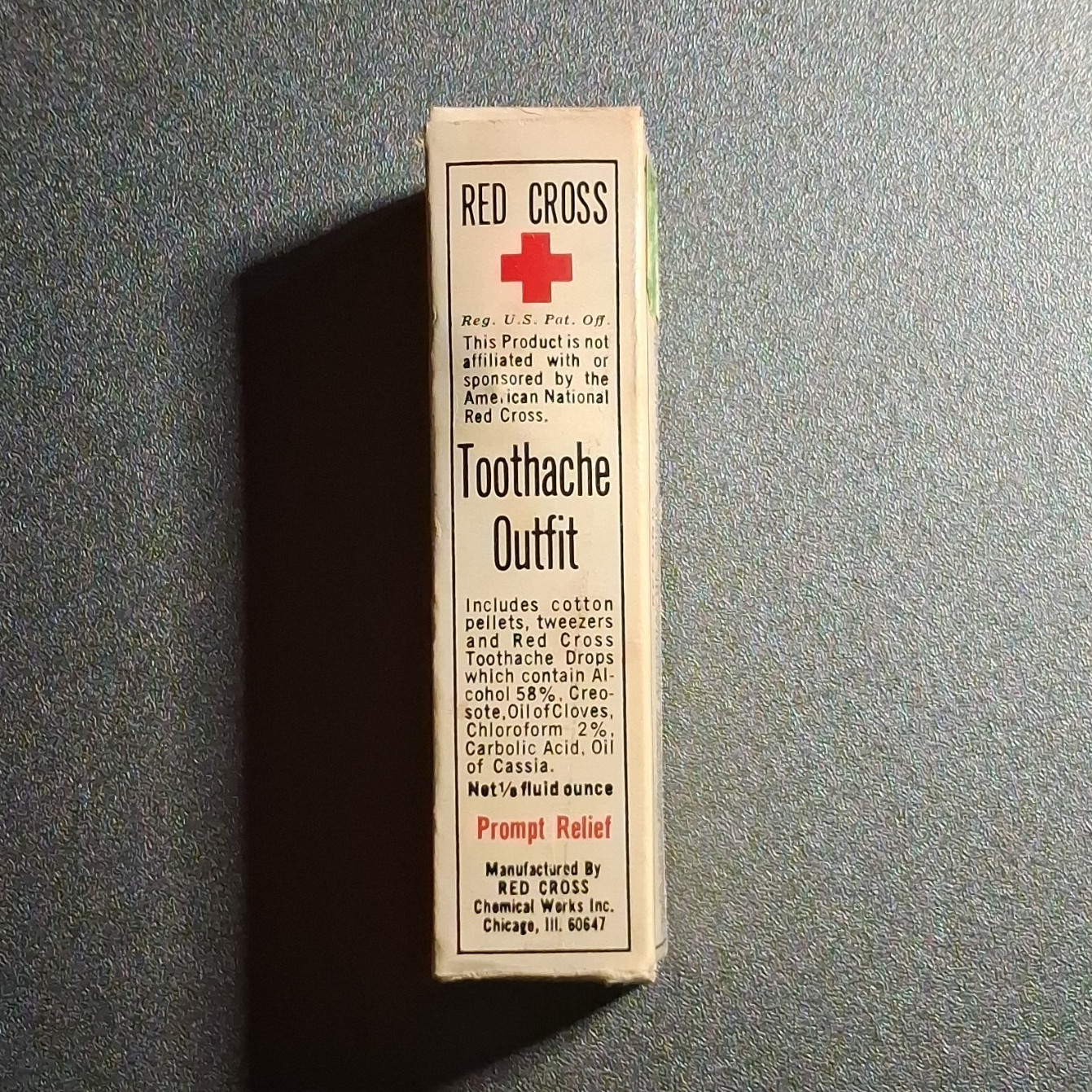 Red Cross Toothache Outfit Toothache Drops Kit w/ Bottle, Box & Tweezers