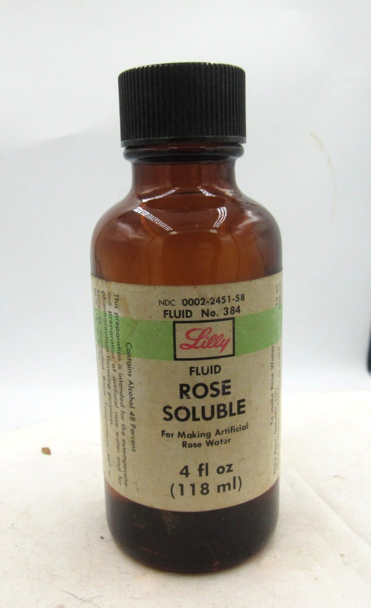 MM – 1980’s Eli Lilly Rose Soluble Indianapolis Ind 4 7/8″ Amber Medicine bottle