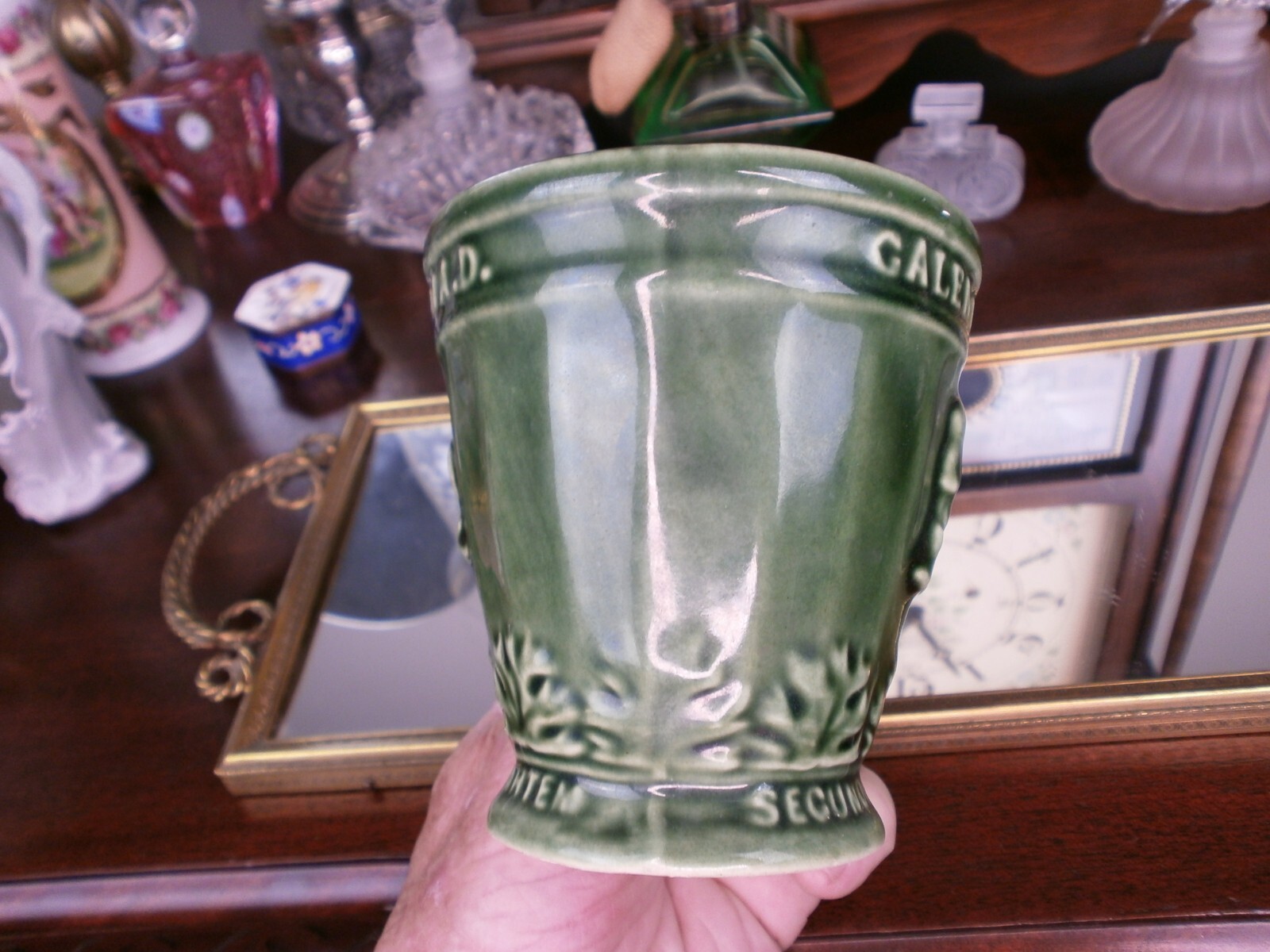 Schering Rx Galen 131-201 AD Coffee Tea Mug Cup Green Mortar Pestle Ceramic