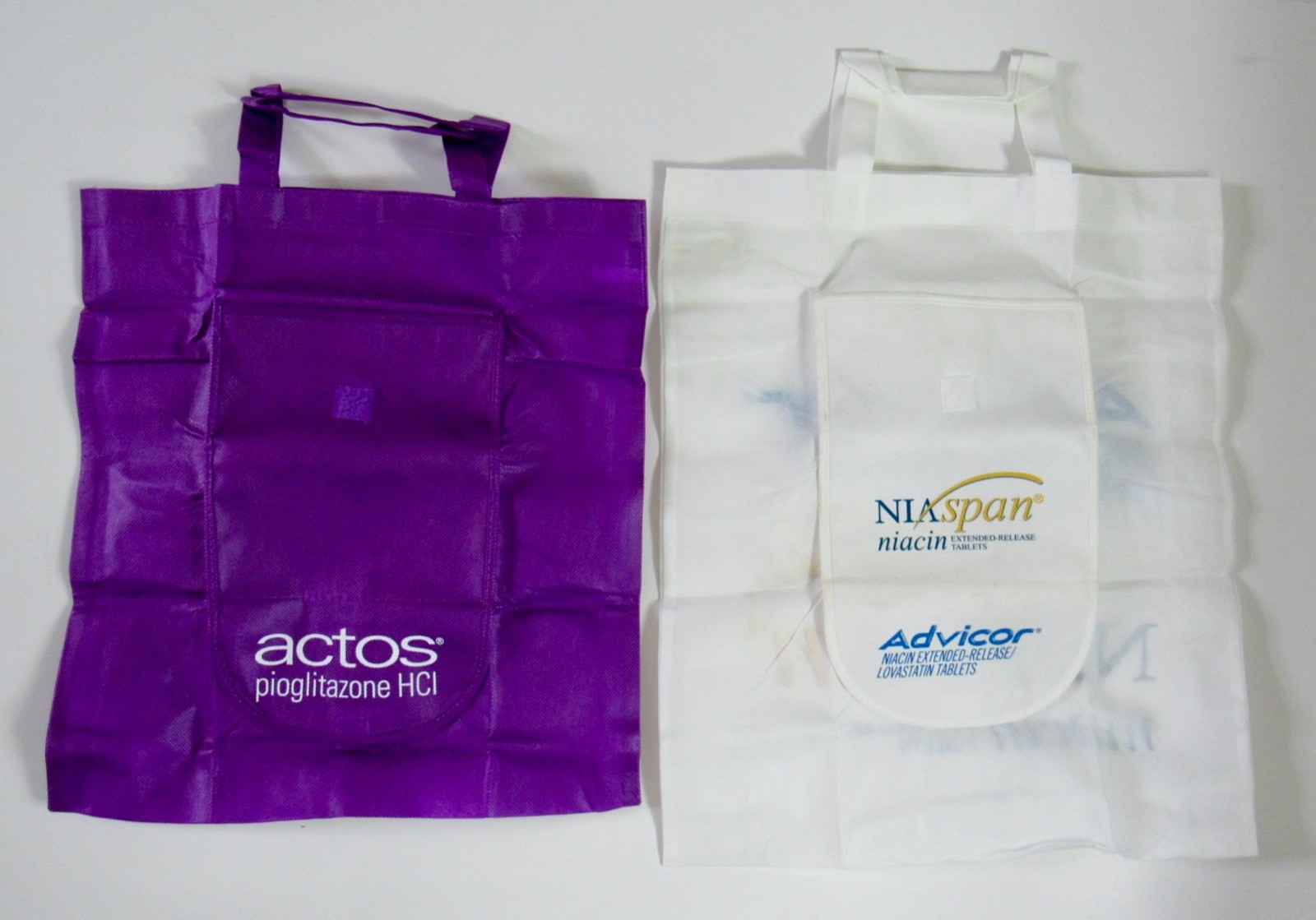 Actos Advicor Foldable Reuseable Tote Bag Drug Rep Pharmaceutical Promo Lot of 2