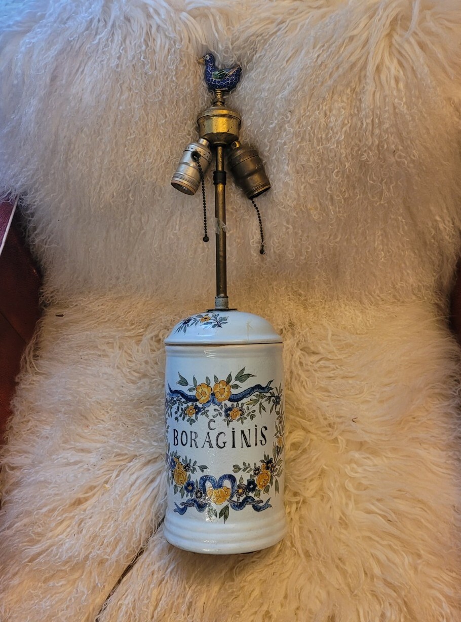 🌼💡VTG Apothecary Jar Pharmacy Drugstore Jar Lamp “Confect Boraginis”🌼💡