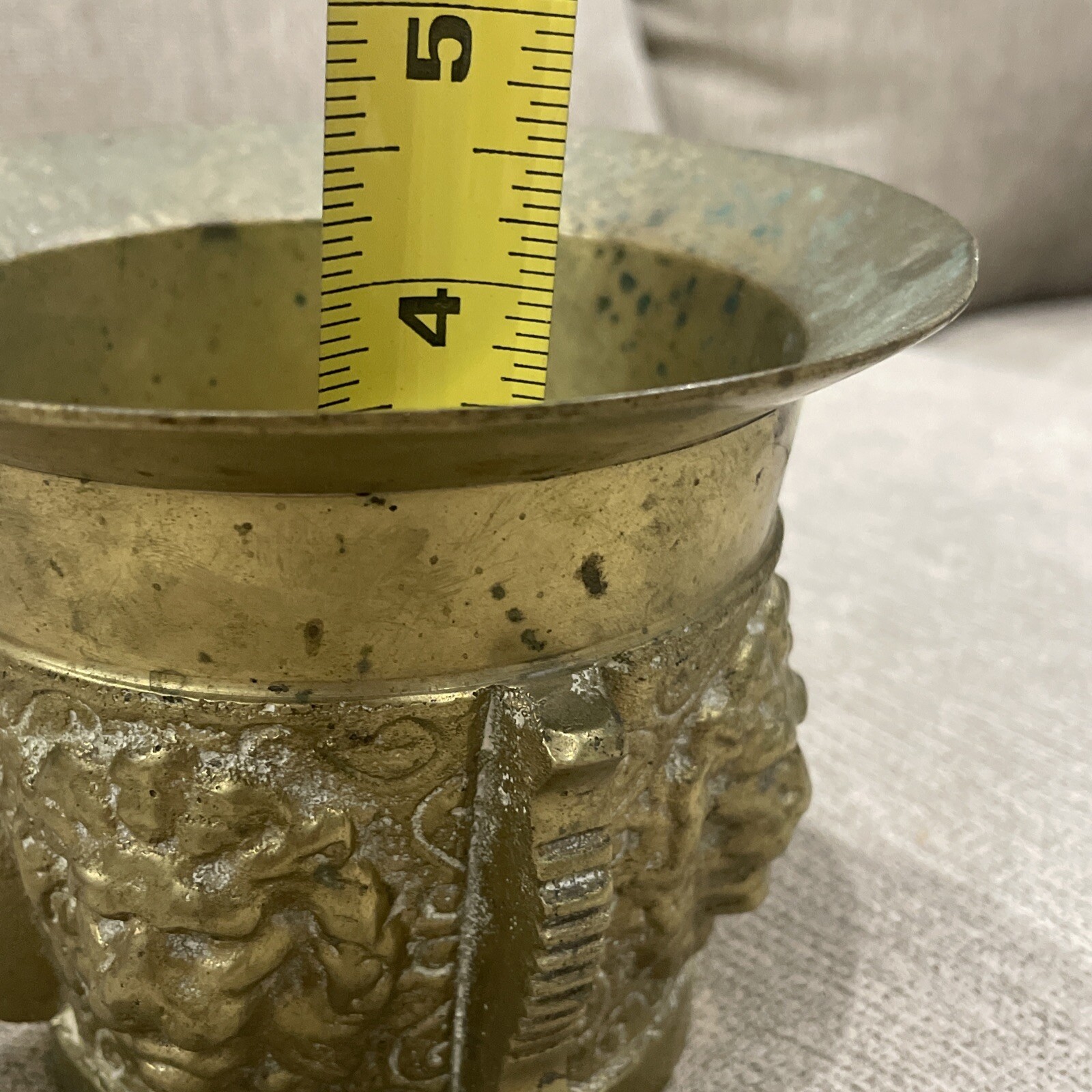 Vintage Brass Mortar Heavy Pharmaceutical Apothecary Ornate Lions Head