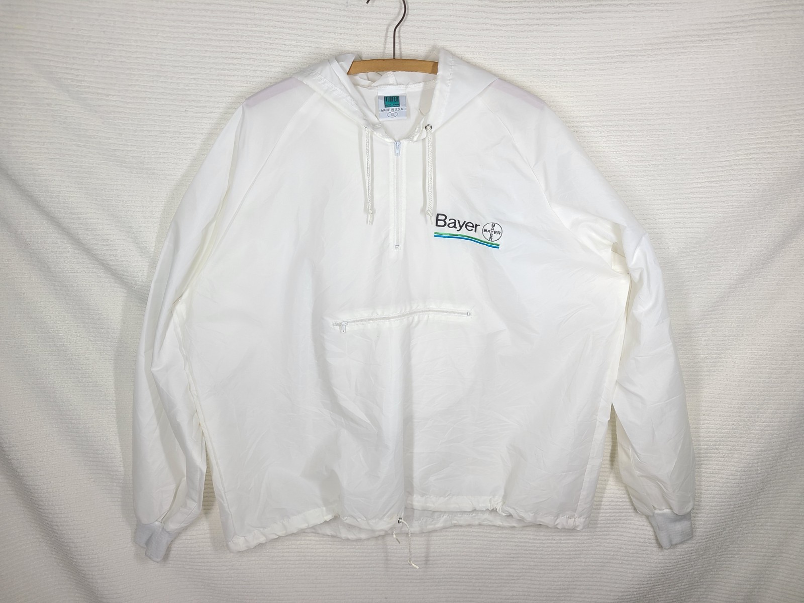 Vtg Bayer Drug Nylon Anorak XL Big Pharma Rep Merch USA Quarter Zip Hood Rare