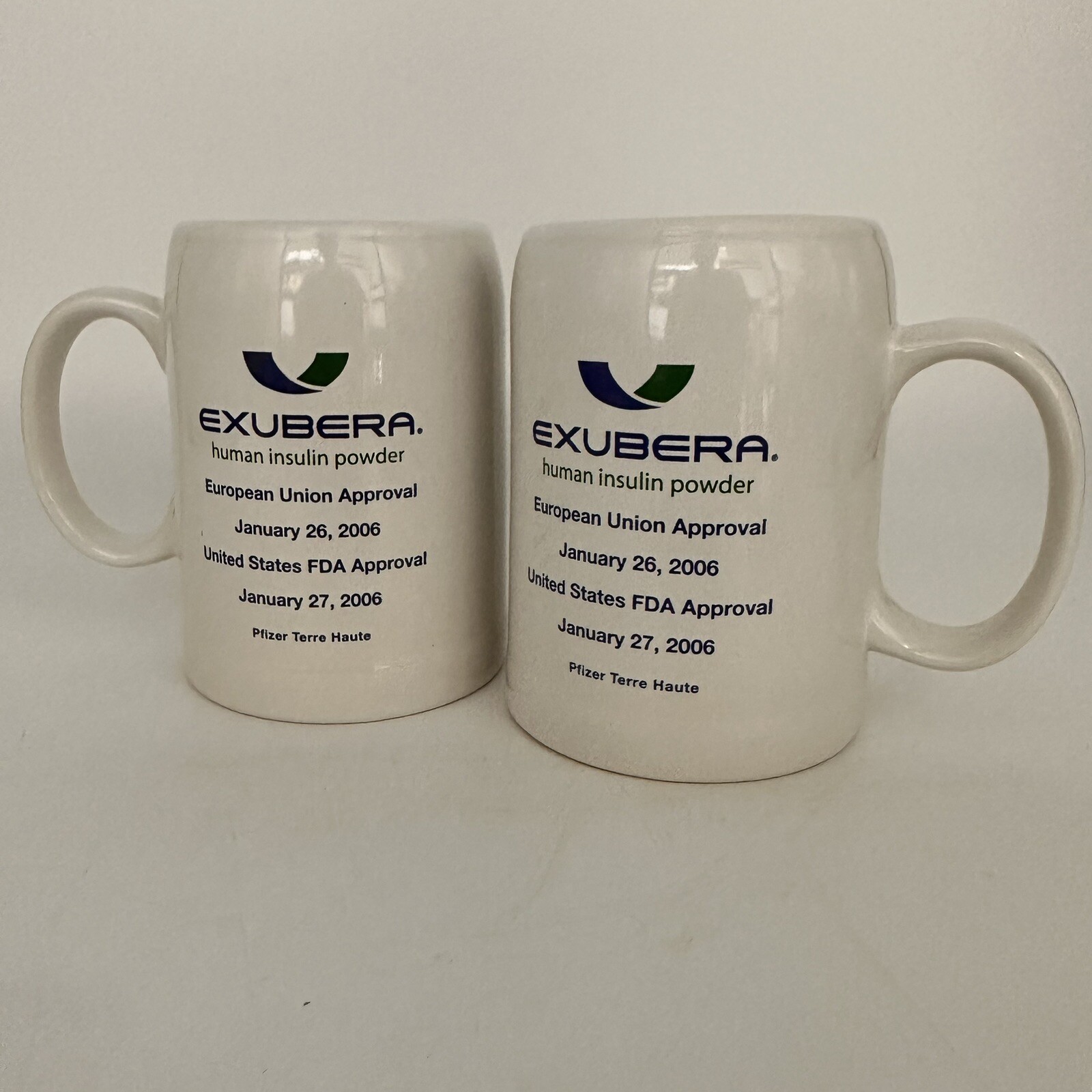 2 Exubera Coffee Cups 2006 Pharmaceutical Collectible Drug Rep Discontinued