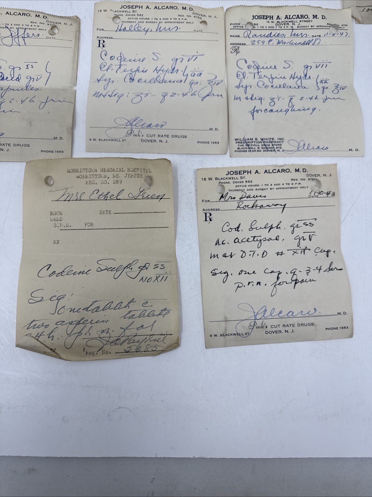 1940’s 1943 Lot of 10 Medical Prescriptions Script Pharmaceutical Dr Ephemera