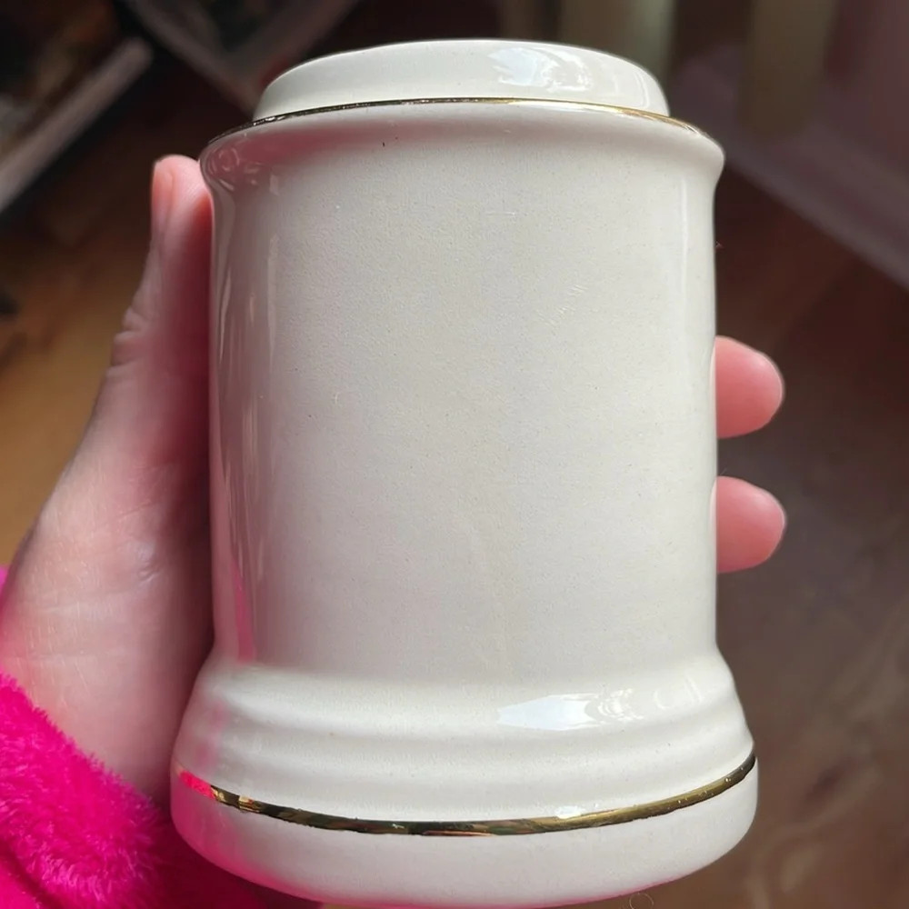 Fashioned by Blair Small Vintage Ceramic Apothecary Jar Gold Trim Acacia Senegal
