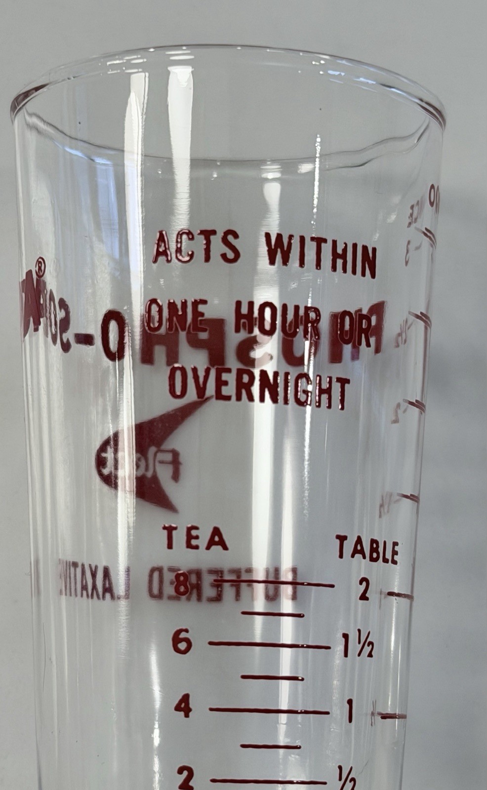 Two Small VINTAGE ADVERTISING MEASURING Glass FLEET LAXATIVE PHOSPHO-SODA