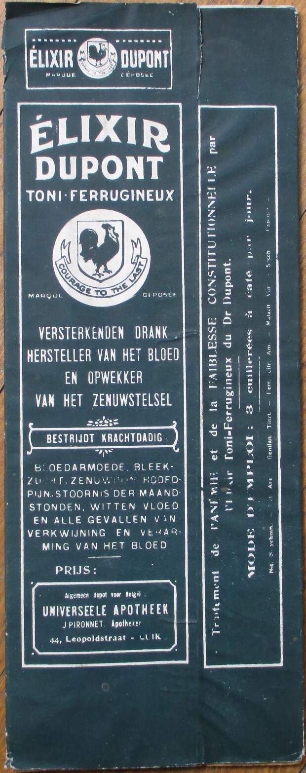 Drug Pharmacy 1900 Advertising Box, Élixir Dupont Iron Tonic Liege, Belgium