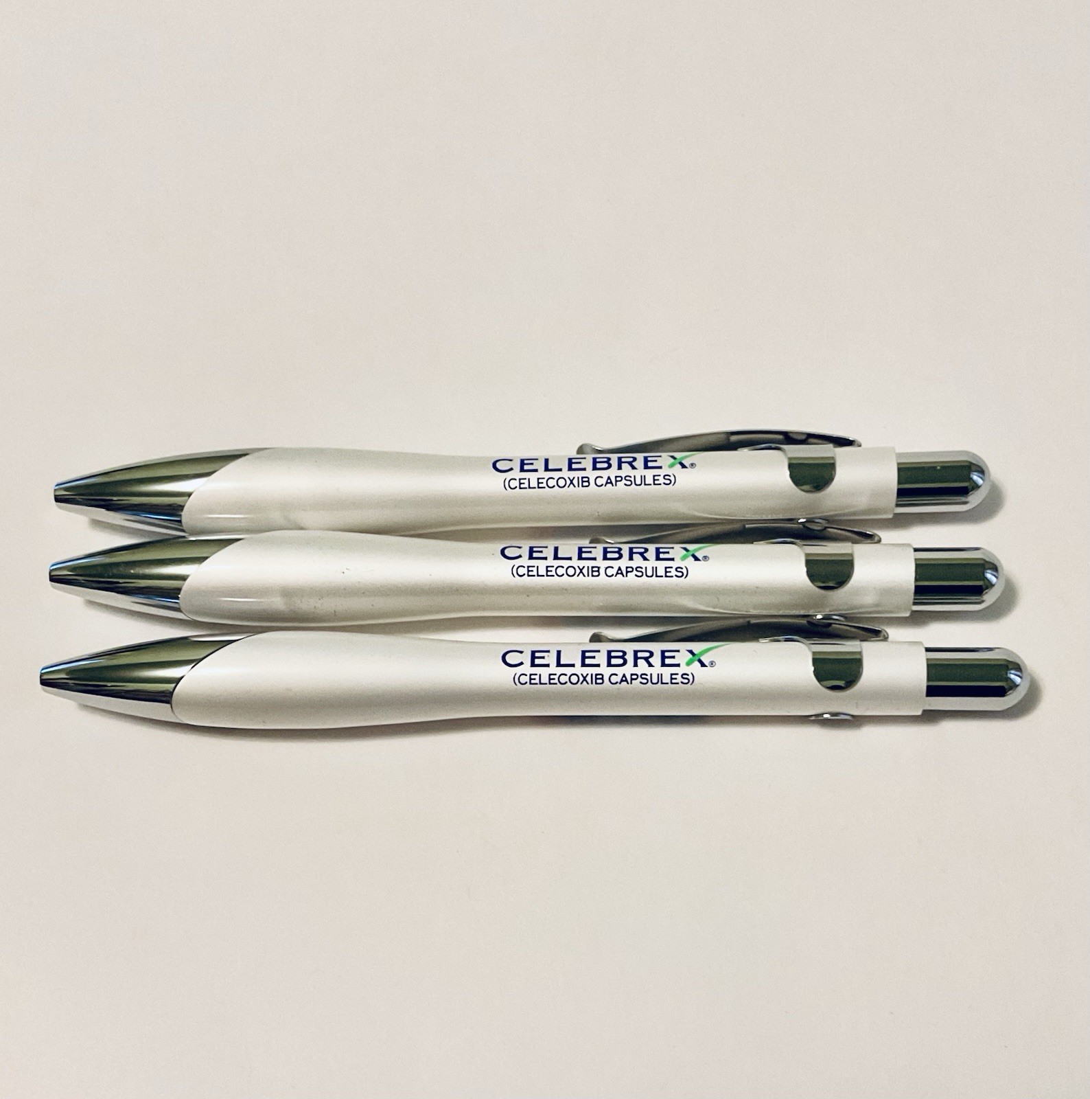 BEXTRA CELEBREX PHARMACEUTICAL REP PEN WHITE CHROME POCKET CLIP LOT OF 3