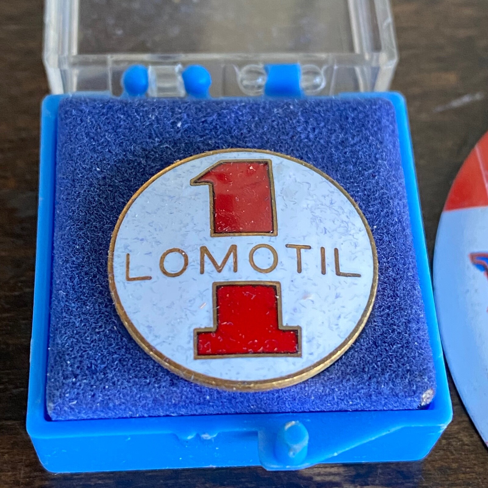 2 VTG Lomotil Diarreah Prescription Medicine Rx Advertisement Elect Pin Badges