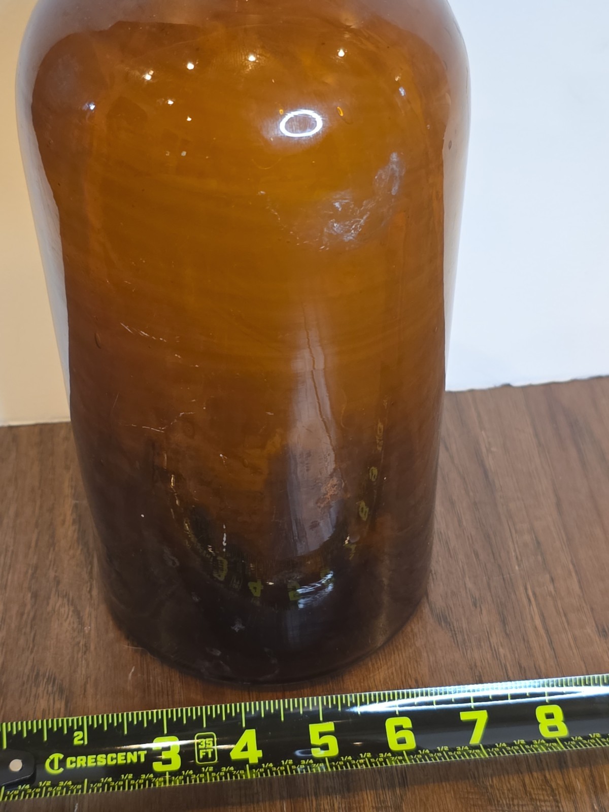 VINTAGE HANDMADE Large Apothecary Glass Bottle Amber Brown 12″