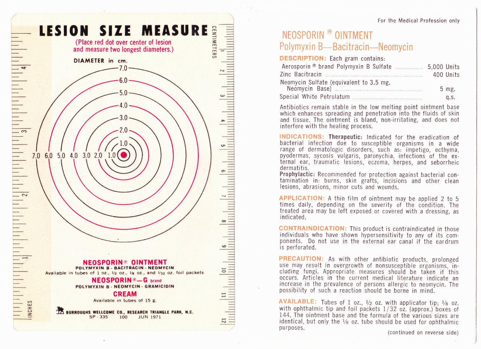 Burroughs Wellcome 1971 lesion size measurement promoting Neosporin