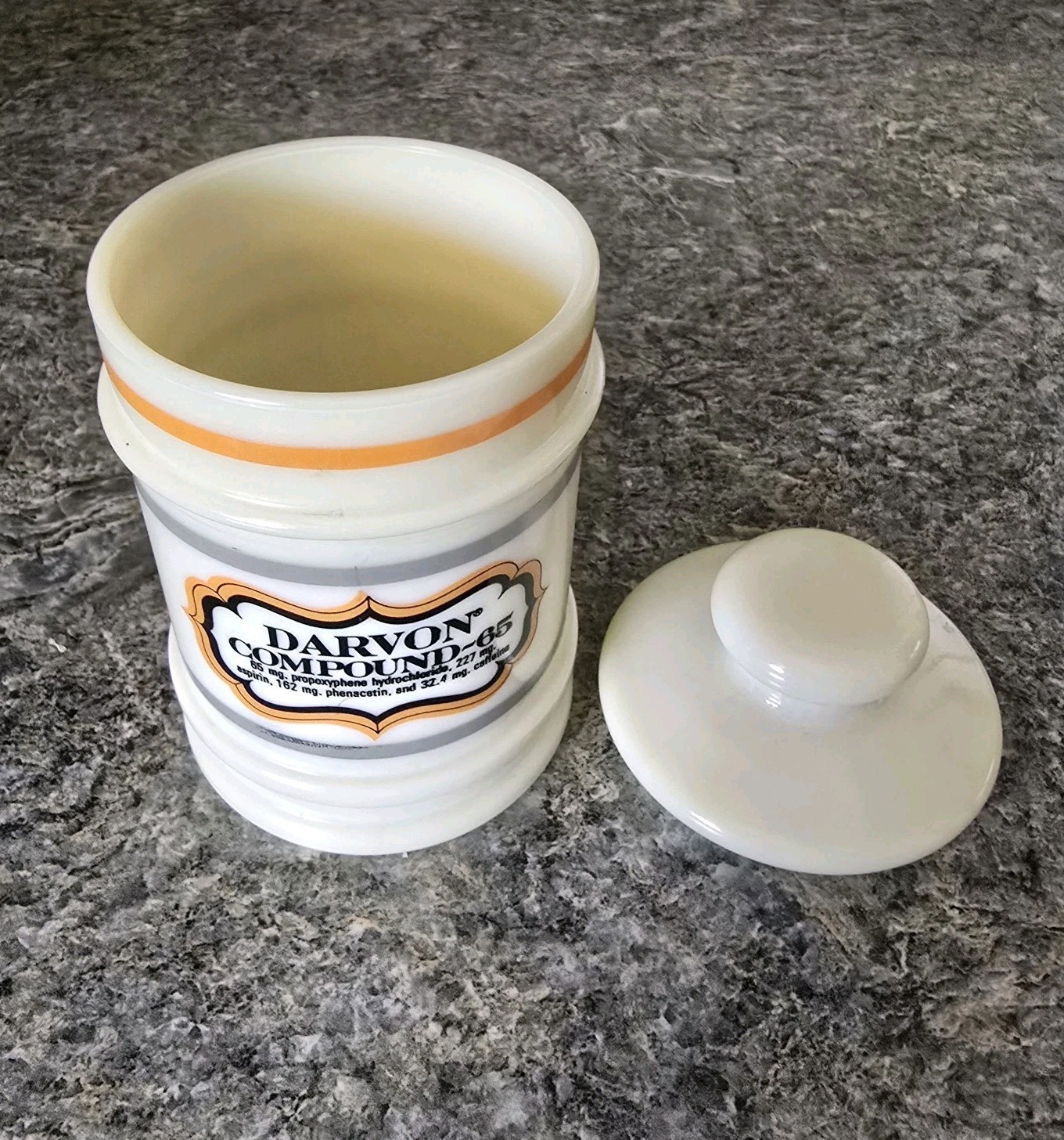 VTG Pharmacy Jar Darvon Compound-65 Custard Glass Apothecary Jar with Lid