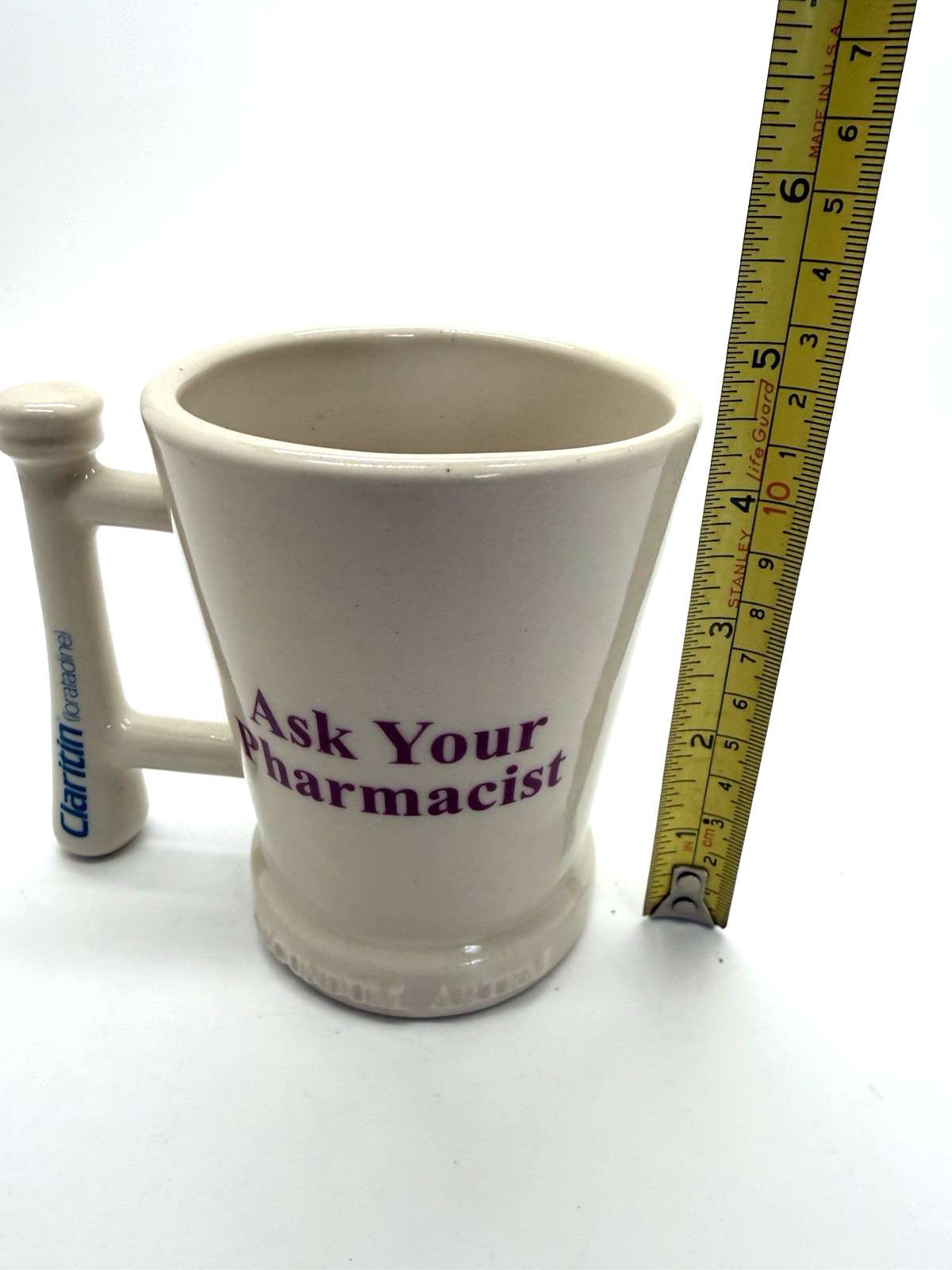 CLARITIN Mortar & Pestle Coffee Cup Mug “Ask Your Pharmacist” Advertising VTG