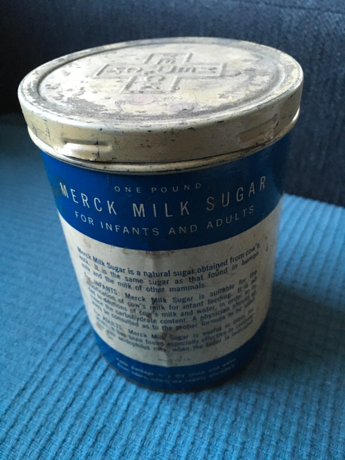 Vtg MERCK Sugar Milk metal tin Lactose paper label RAHWAY NJ rx