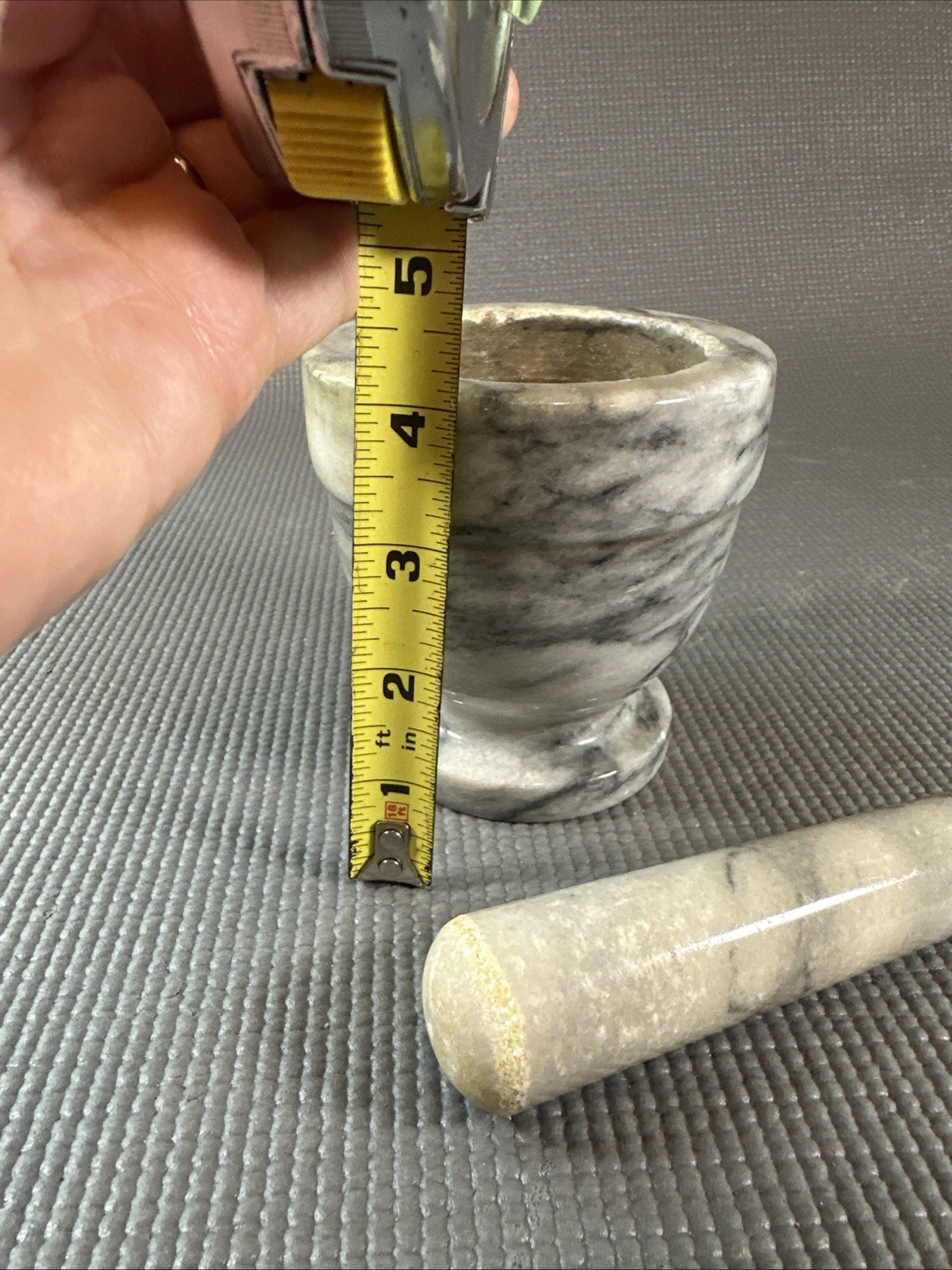 VINTAGE MORTAR IN MARBLE STONE & PESTLE TO COOK OR APOTHECARY GRINDING TOOL