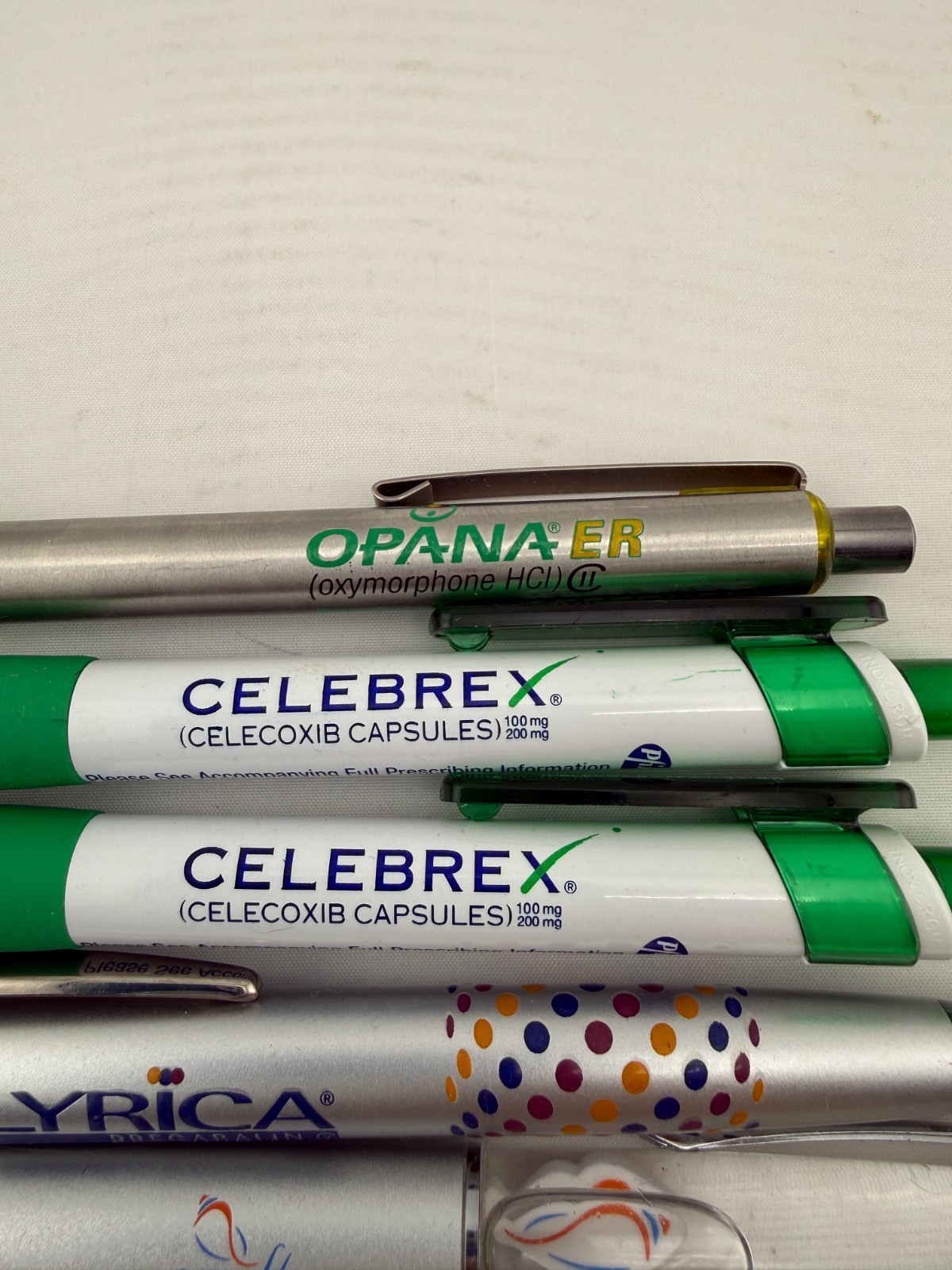 Vintage Pharmaceutical Drug Rep Pens Plastic Lot of 6 Opana Celebrex Lyrica MORE