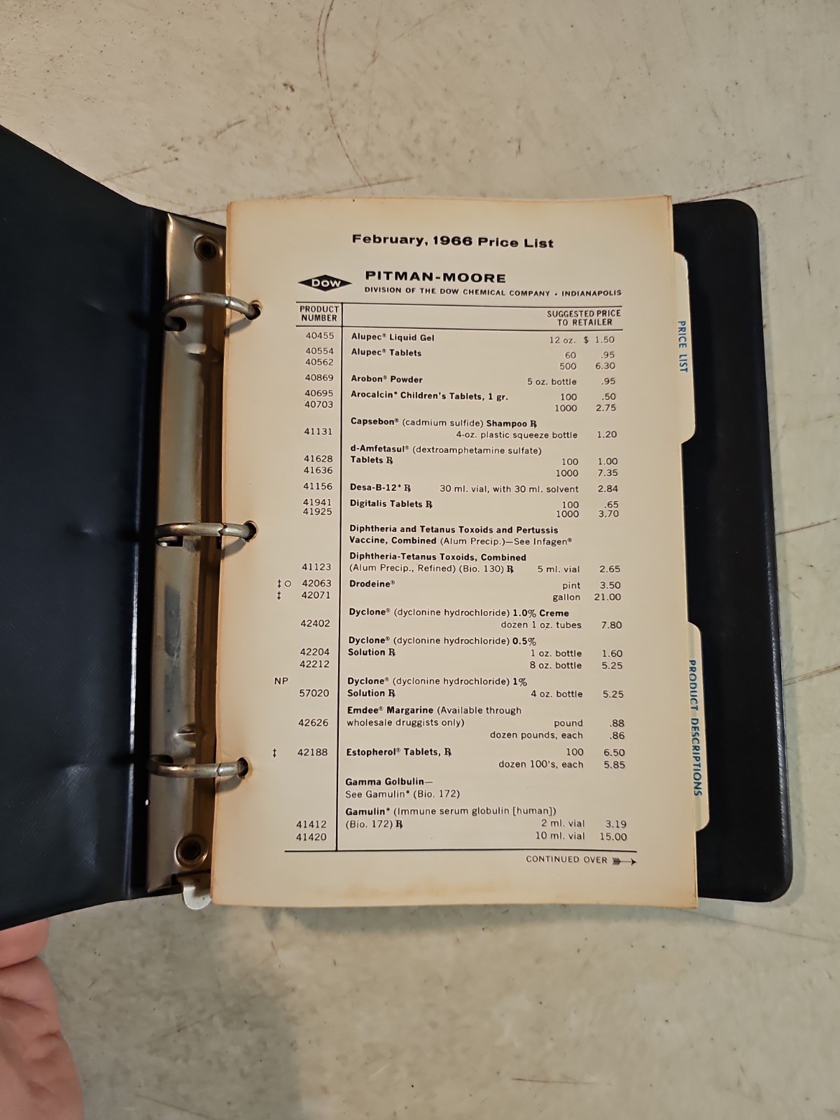 Vintage 1966 Pitman-Moore Company Price List & Product Descriptions In Binder