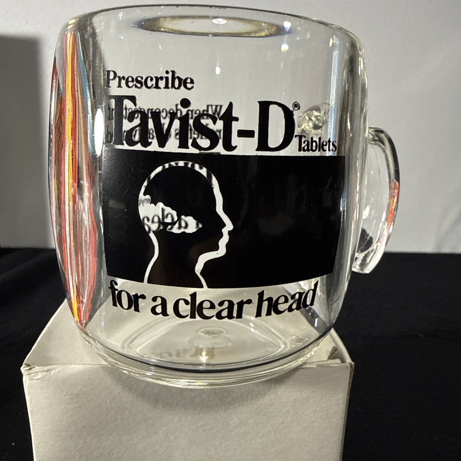Tavist-D Acrylic Clear MUG Advertising Pharmaceutical Decongestant Tablets