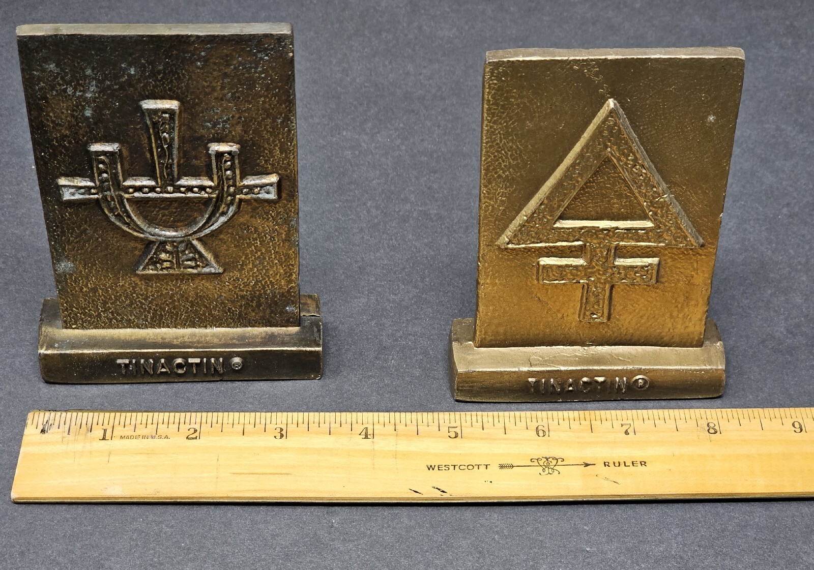 Pair Of Vintage Metal Paperweights With Tinactin Advertisement (1978 & 1981)