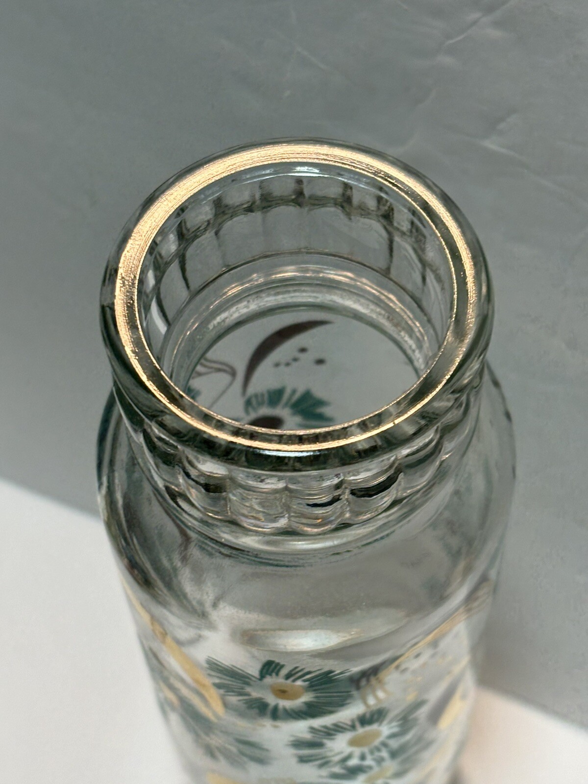 ViNTaGe MiD CeNTuRy GLaSs 11″ Apothecary Jar ReTRo AQuA BLuE & GoLD FLYING BIRDS