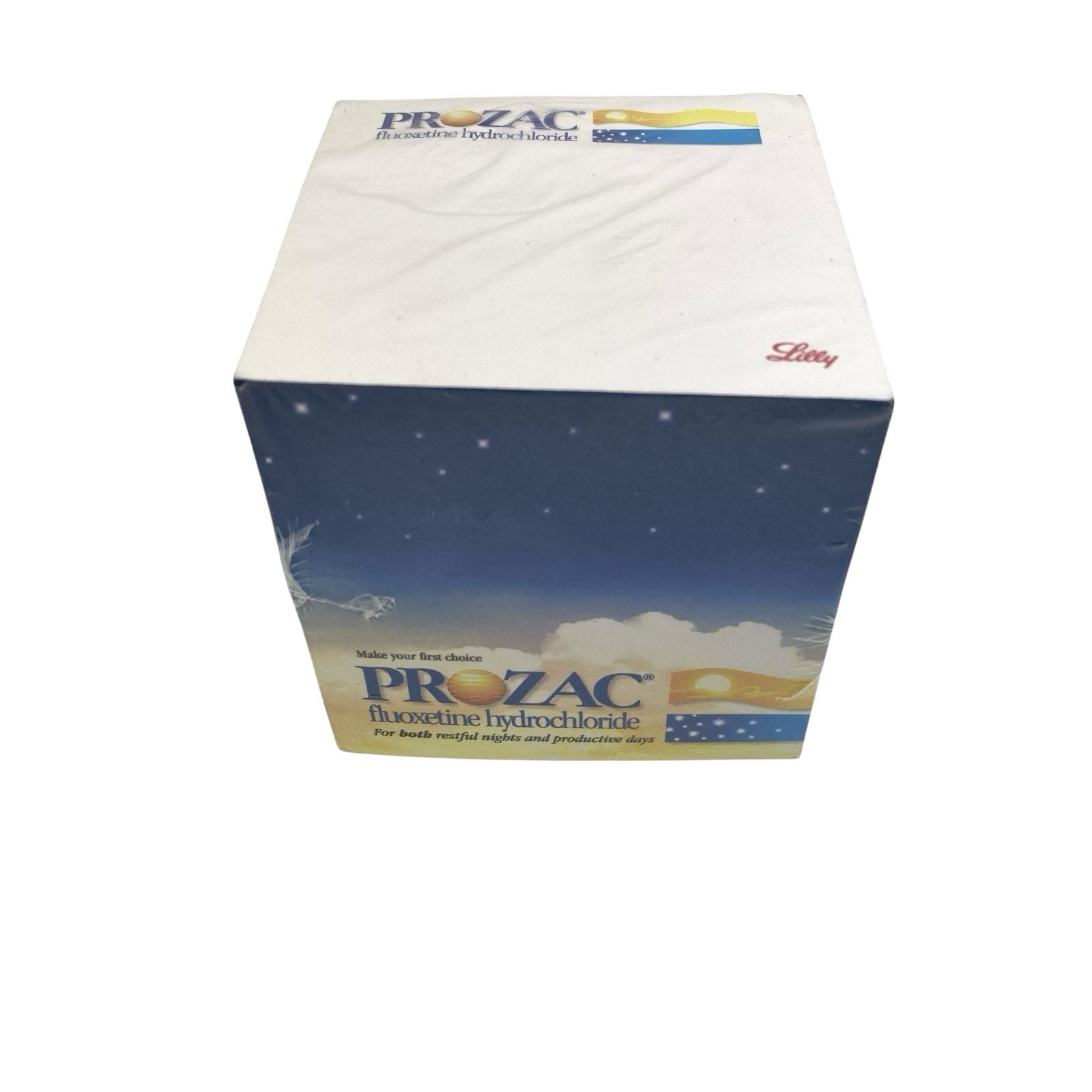 Prozac Pharmaceutical Advertising Note Paper Cube Lilly 1990s Plastic Wrapped