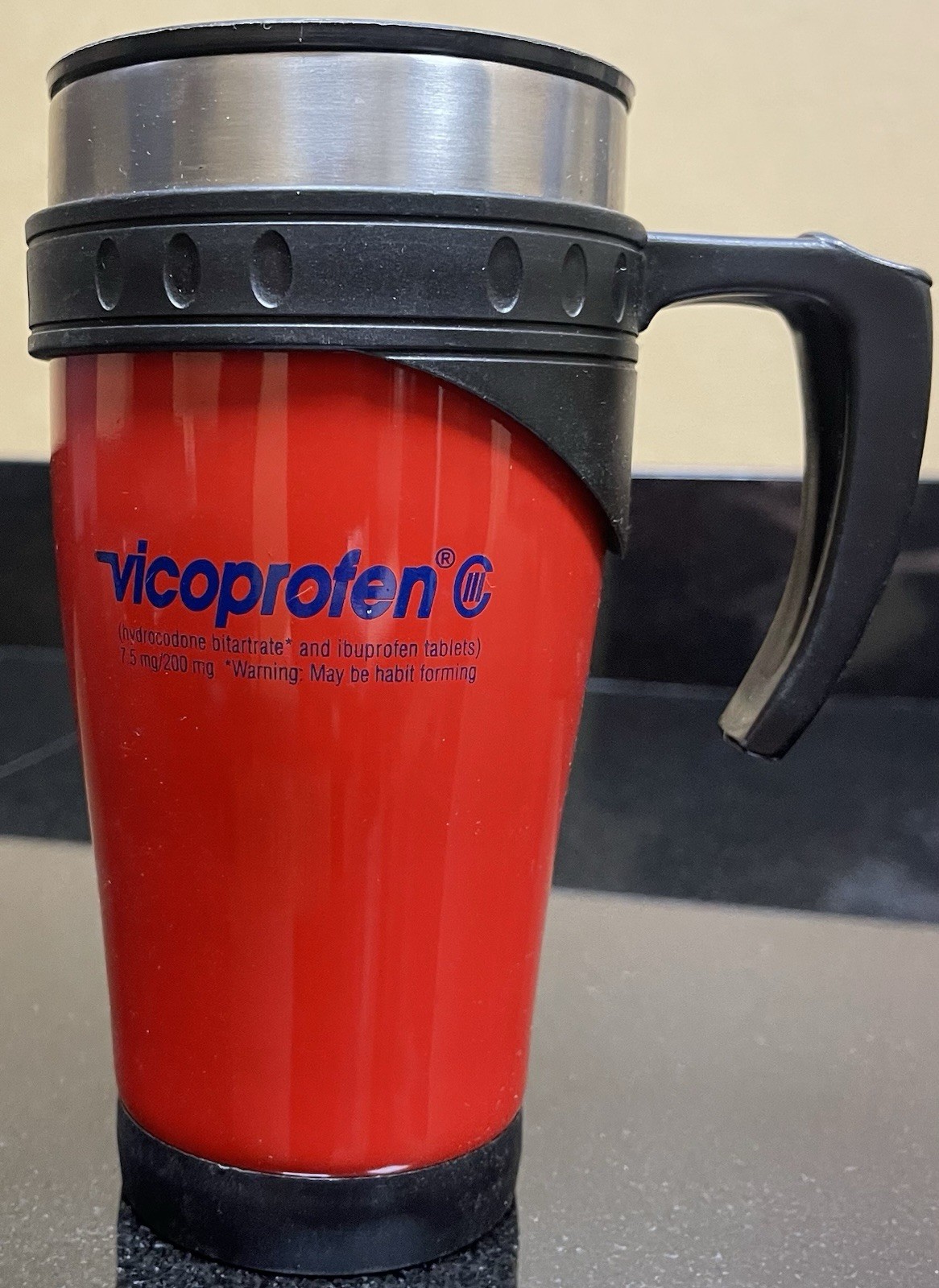 Vintage Vicoprofen Stainless Steel Travel Mug Prescription Drug CII