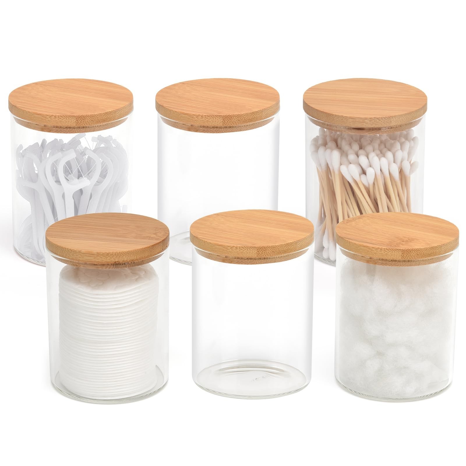 BKYFPQ 6 Pack Glass Qtip Holder Dispenser Set – Apothecary Jars with Lids for…
