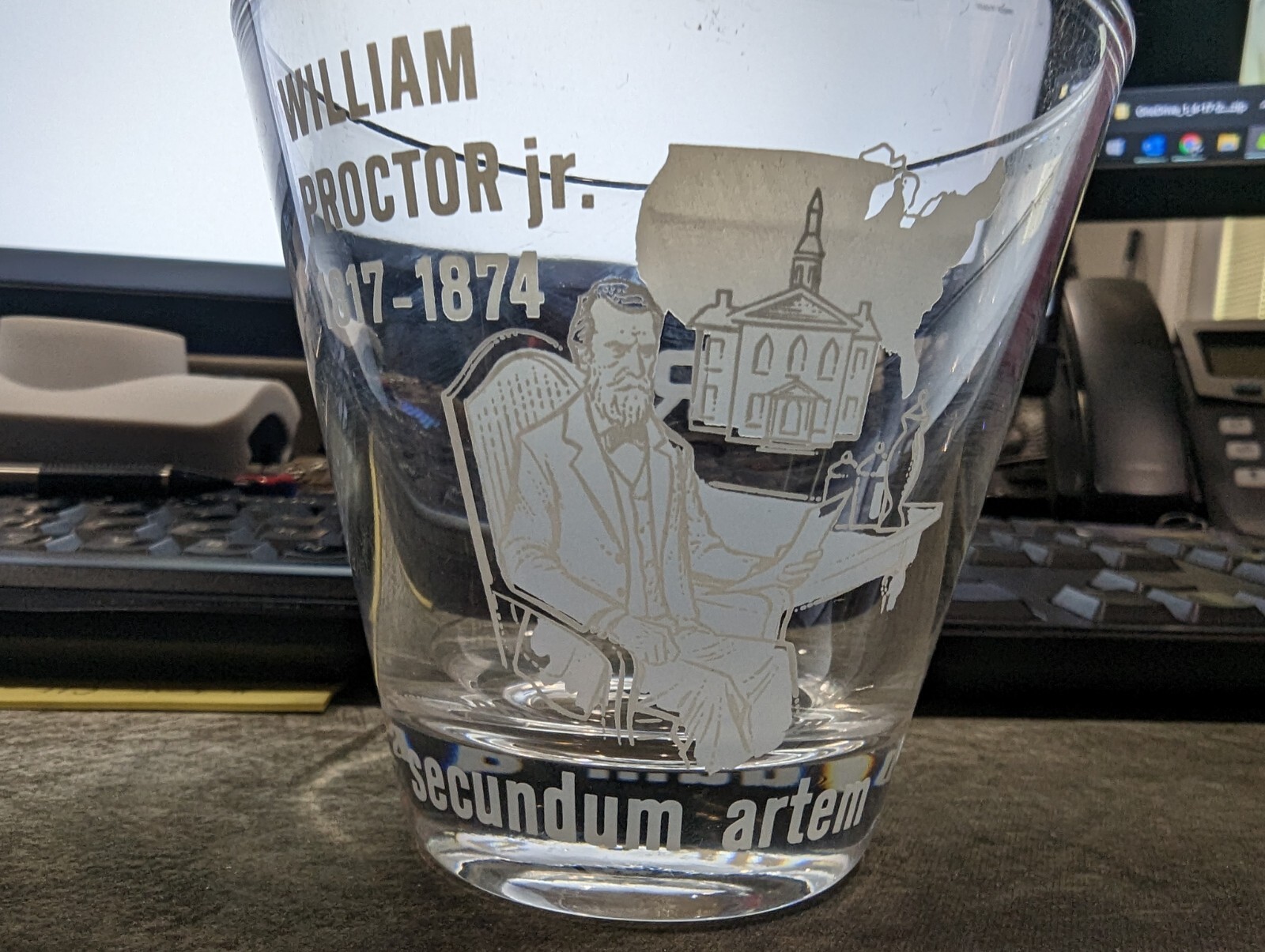William Proctor Jr RX Pharmacist Secundum Artem 6oz Etched Glass whiskey rocks