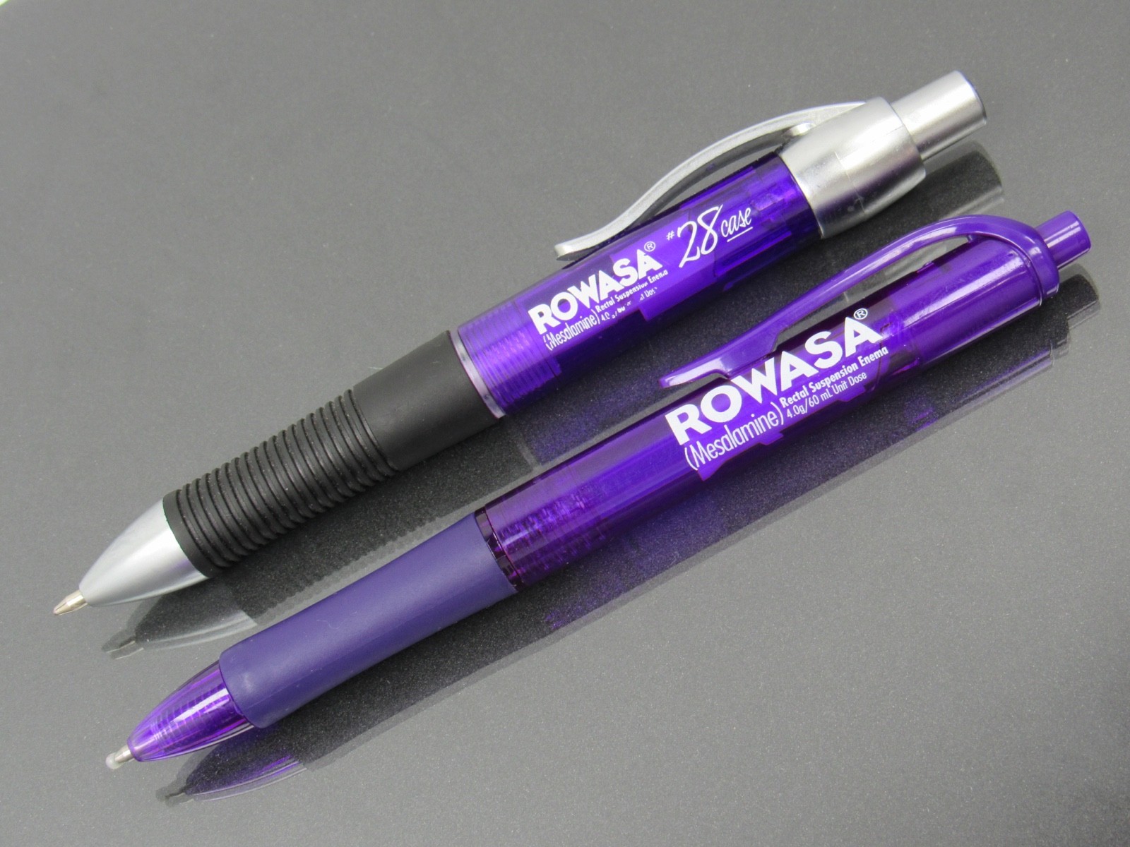 Lot of 2 Purple Rowasa PENS Drug Rep Pharmaceutical Promo Medical Advertising