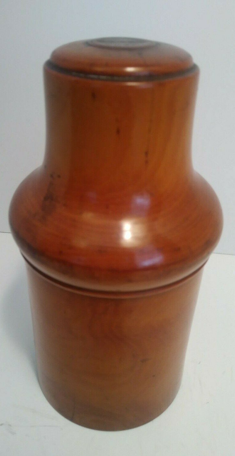 Antique Branded Boxwood Pharmaceutical Treenware Covered Glassware Box Holder