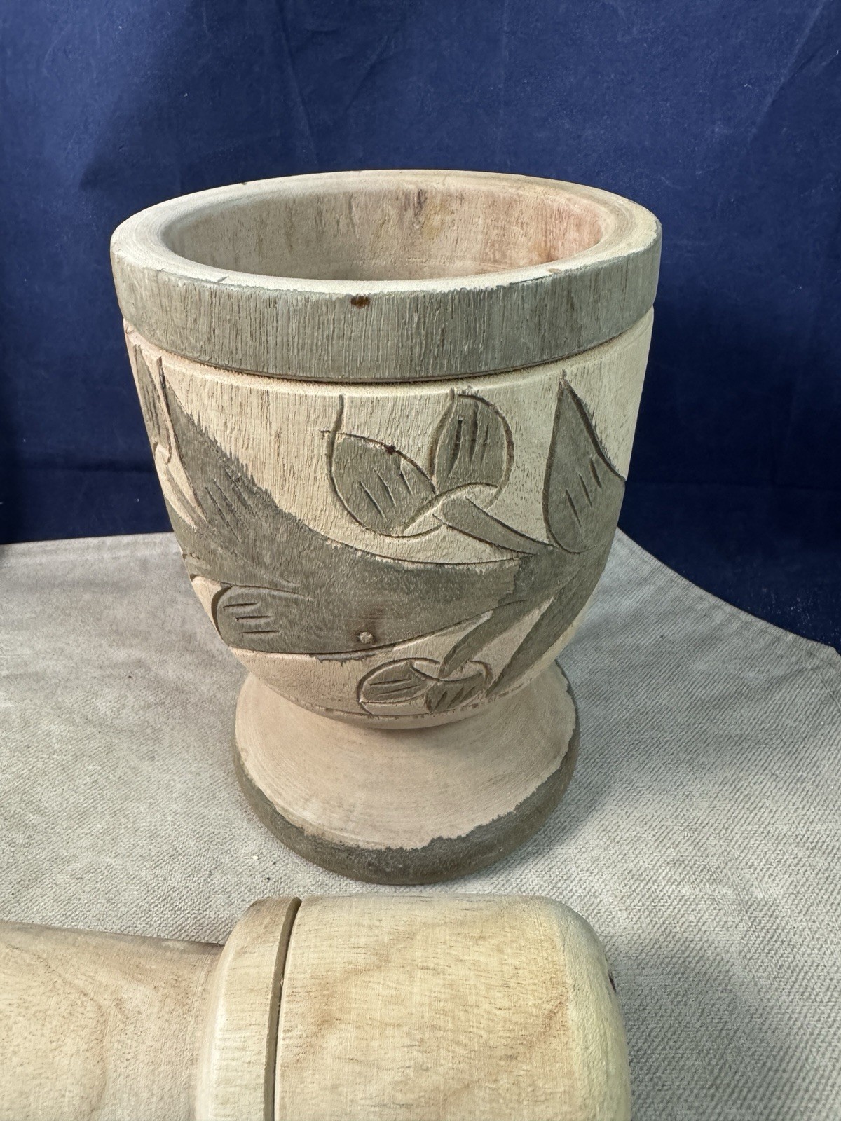 Hand Carved/Painted Wood Mortar And Pestle Apothecary Grinder 6.5″ and 8” Tall