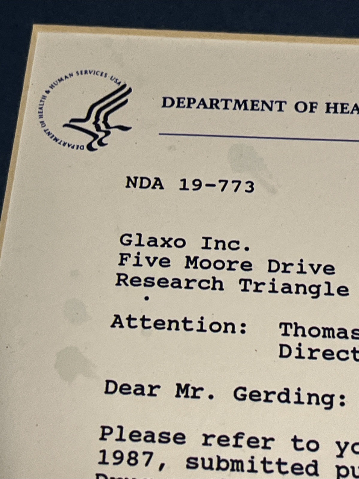 Paper FDA Approval Letter, 11×13 Matted