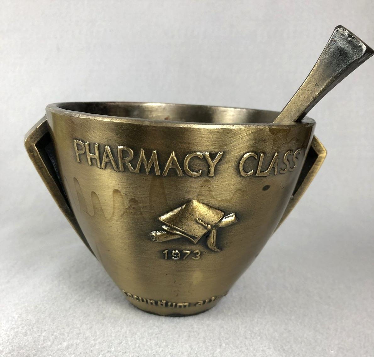 Rx Pharmacy Class 1973 Secundum Artem Brass Mortar and Pestle Schering HEAVY