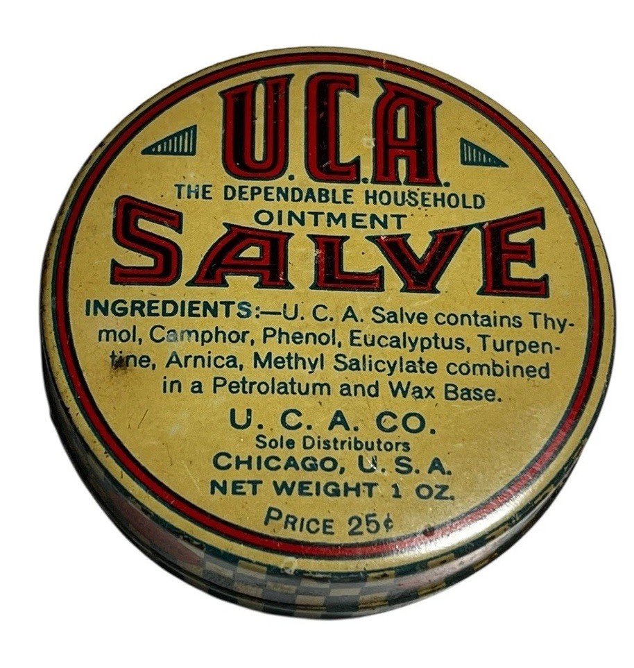Old Vintage Advertising Medicine Tin UCA Menthol Salve Chicago Illinois Empty
