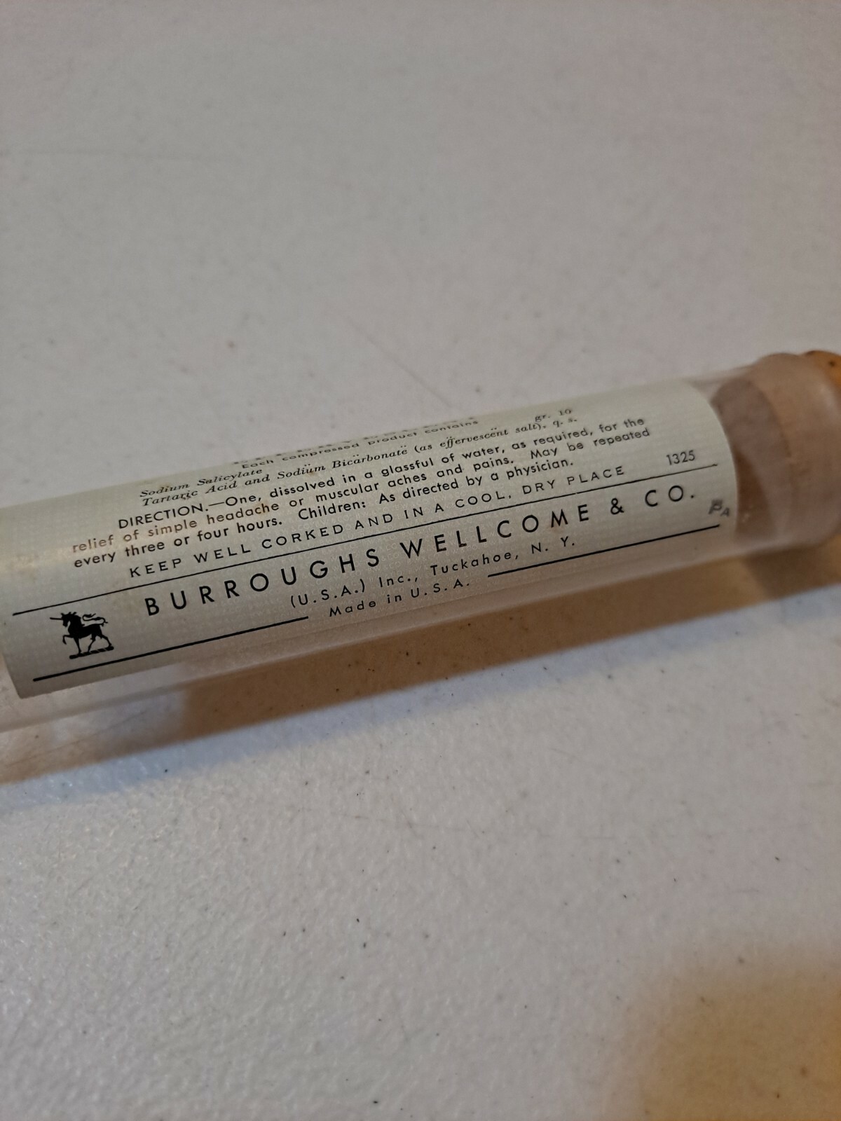Vintage Pharmacy Sodium Tablets Glass Vial With Cork Paper Label