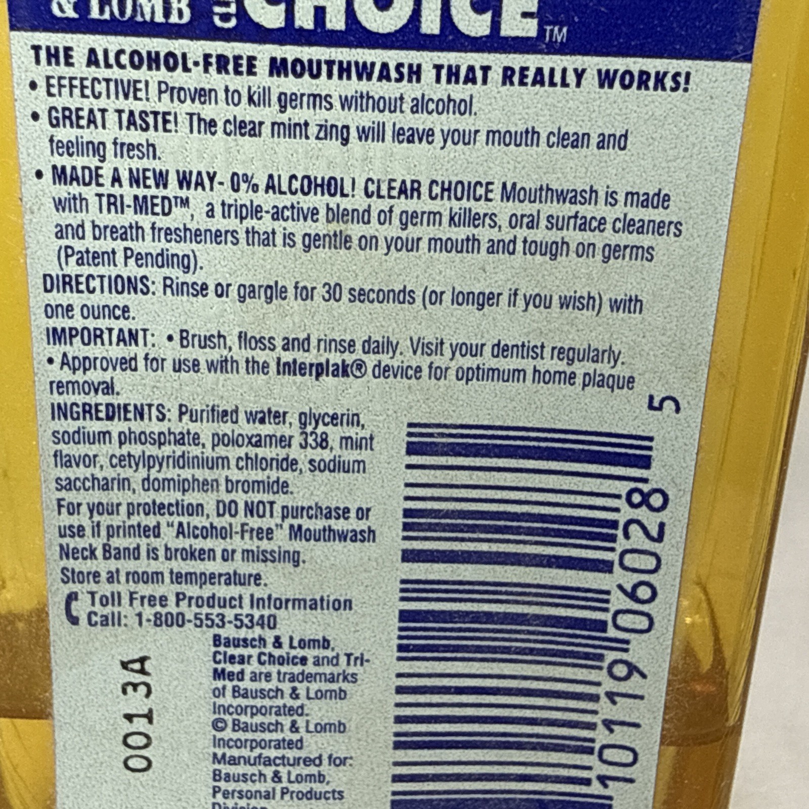 bausch & lomb Clear Choice Mouth Wash Clear Mint Vintage Extremely Rare New Old