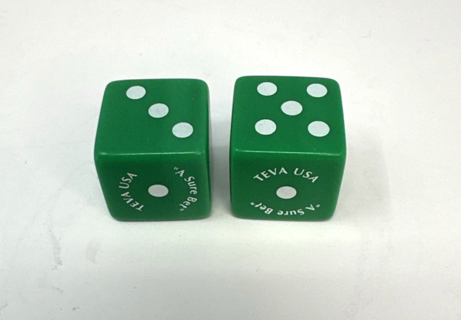 Vtg Lot of 2 TEVA Pharmaceutical Company Dice Oversize Green