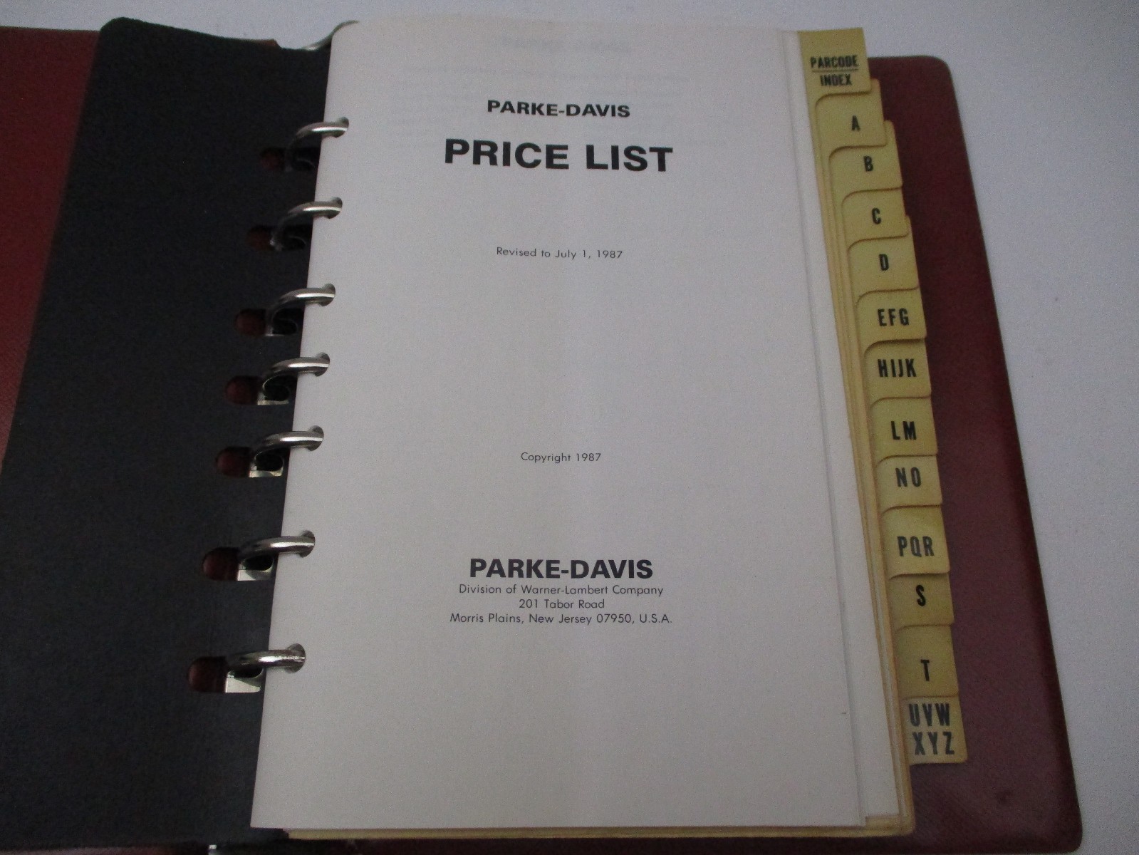 Vintage 1987 Parke Davis Price List Book Binder Pharmacy Chemist Drugs
