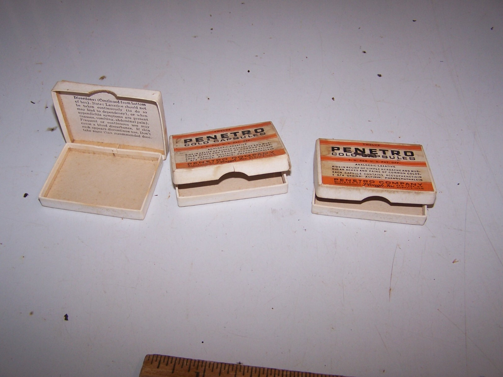 3 Vintage Antique PLOUGH INC. PENETRO COLD CAPSULES Empty Boxes MEMPHIS NEW YORK