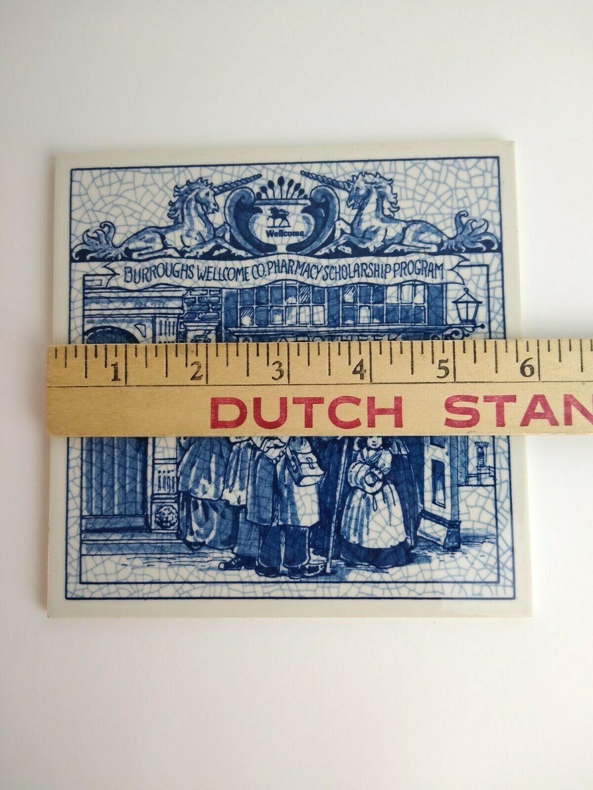 Vintage Blue Delfts tile Burroughs Wellcome Co Pharmacy scholarship program 1992