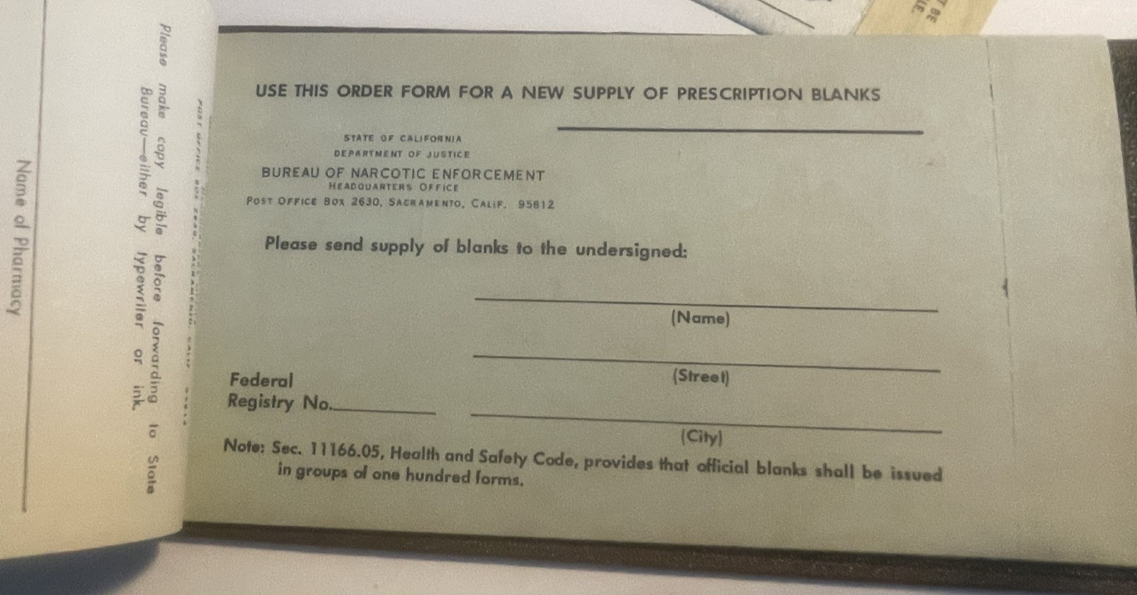 Vintage 1970’s Doctor’s Narcotic Prescription Pad~ Collector’s Item Ephemera