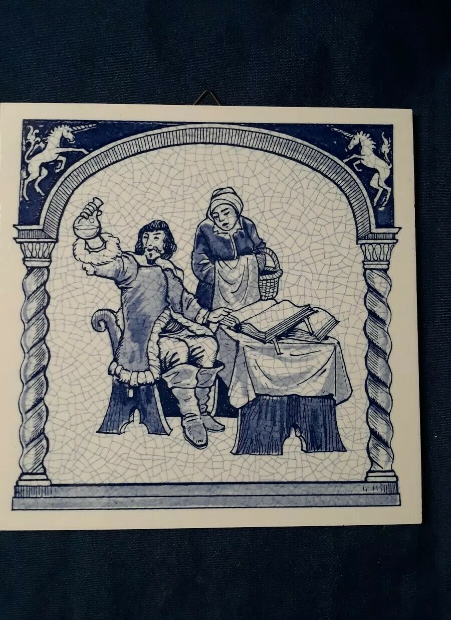 1987 DELFT “DOCTRINE of the FOUR HUMOURS” PHARMACY TILE BURROUGHS WELLCOME CO.