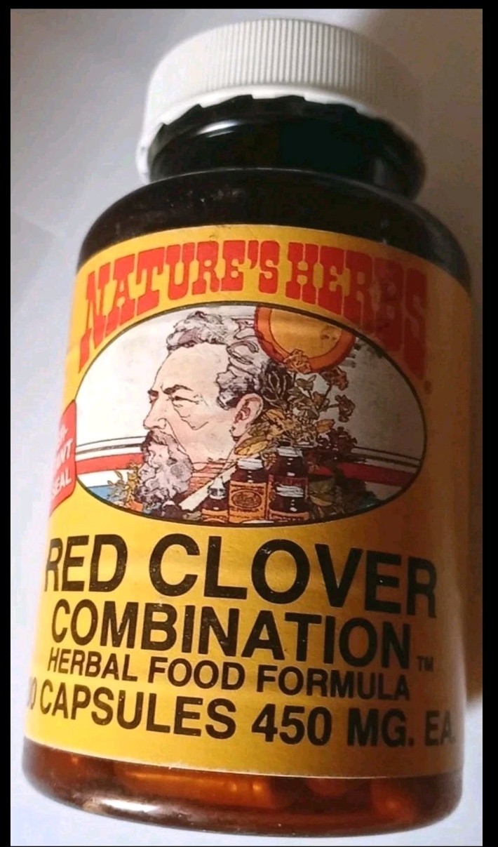 Vintage Expired Red Clover Combo UNOPENED Supplement Natures Herbs Retro Bottle