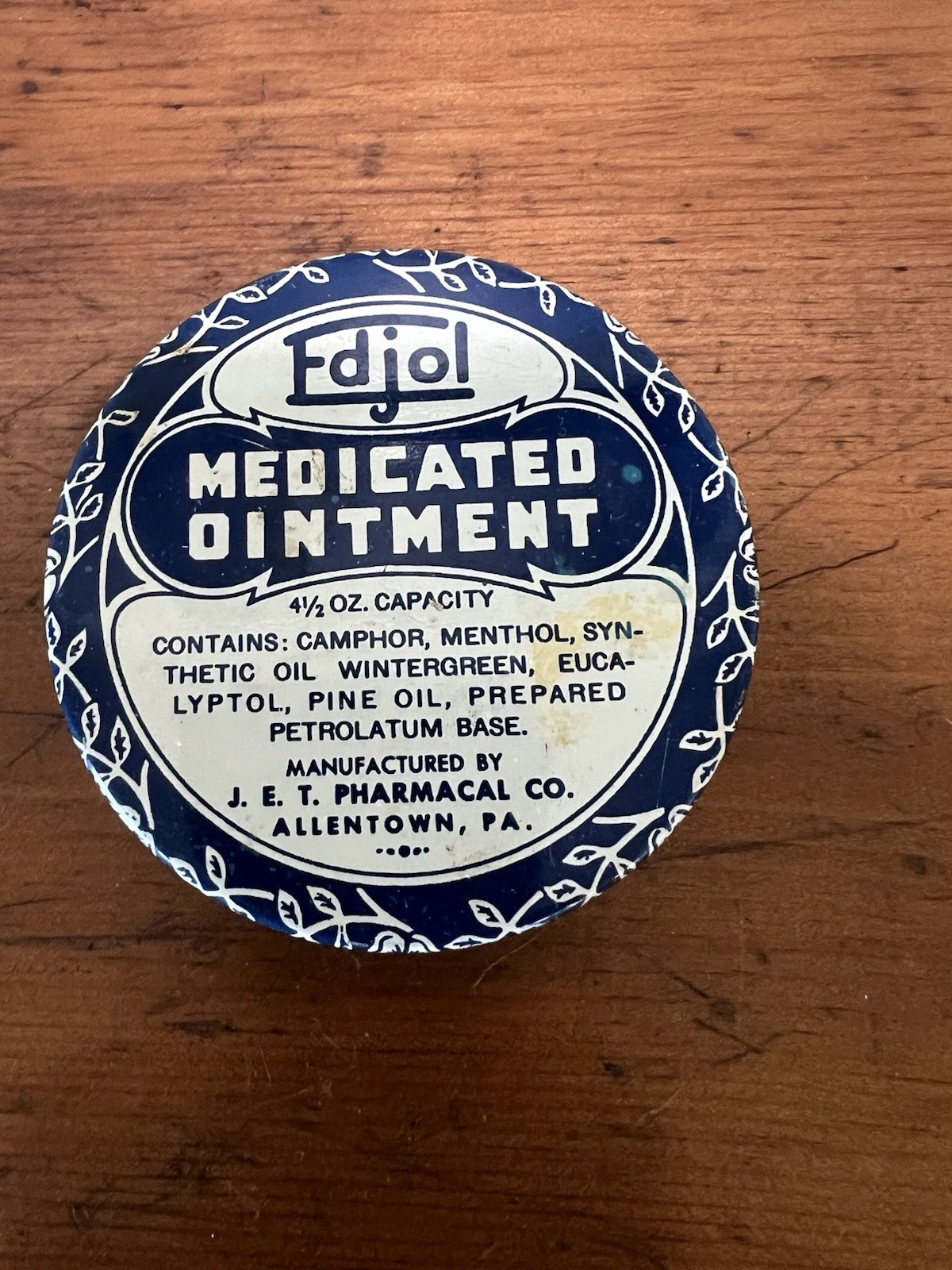 Vintage Antique Apothecary Edjol Medicated Ointment Tin Pharmacy Collectable.