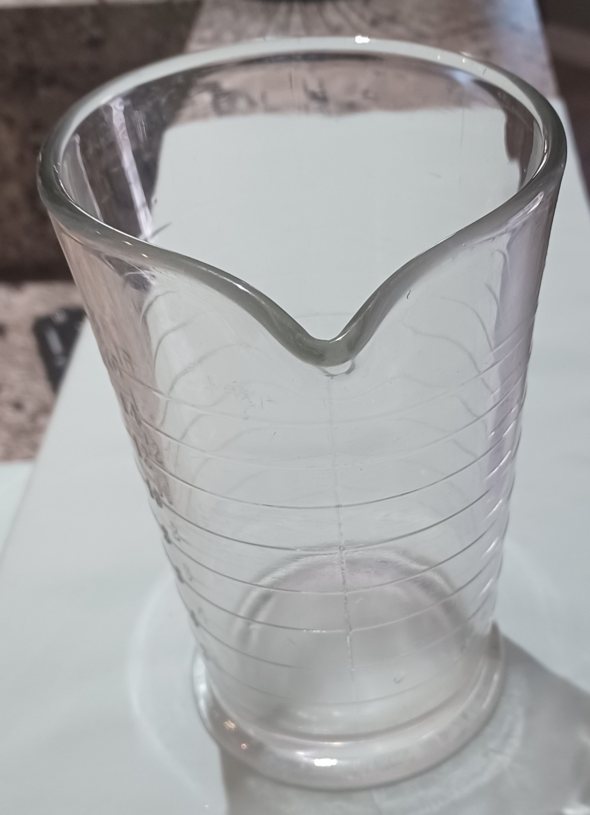 Vintage Apothecary Embossed Footed Measuring Heavy Glass Cup w/ Spout – 16 Oz.