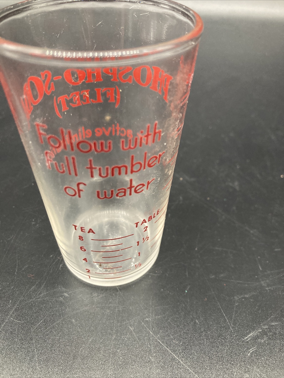 Vintage Fleet Phospho-Soda Buffered Laxative Dose Measurement Glass Hazel Atlas