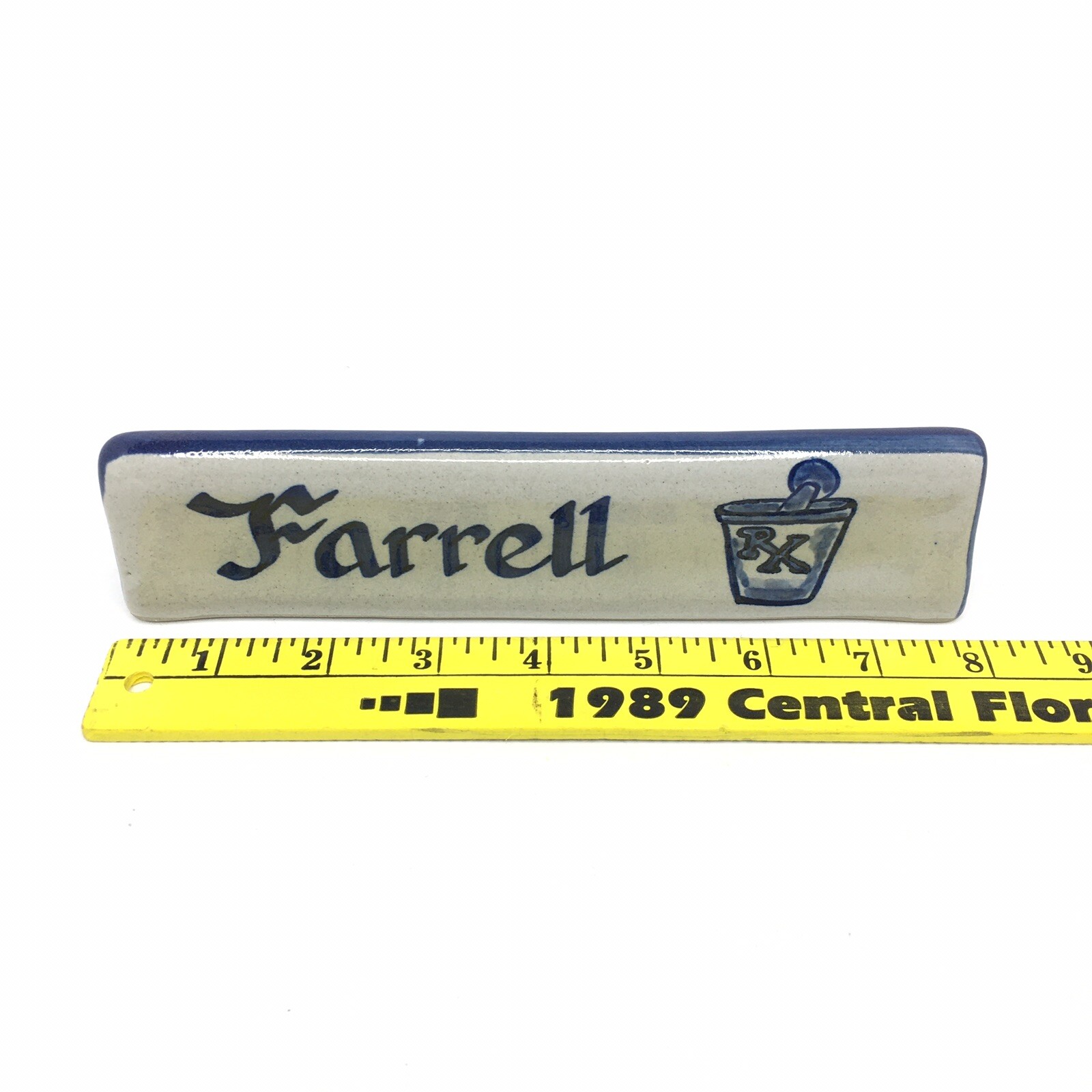Farrell RX Pharmacy Name Plate Sign Office Desk Paperweight Louisville Stoneware