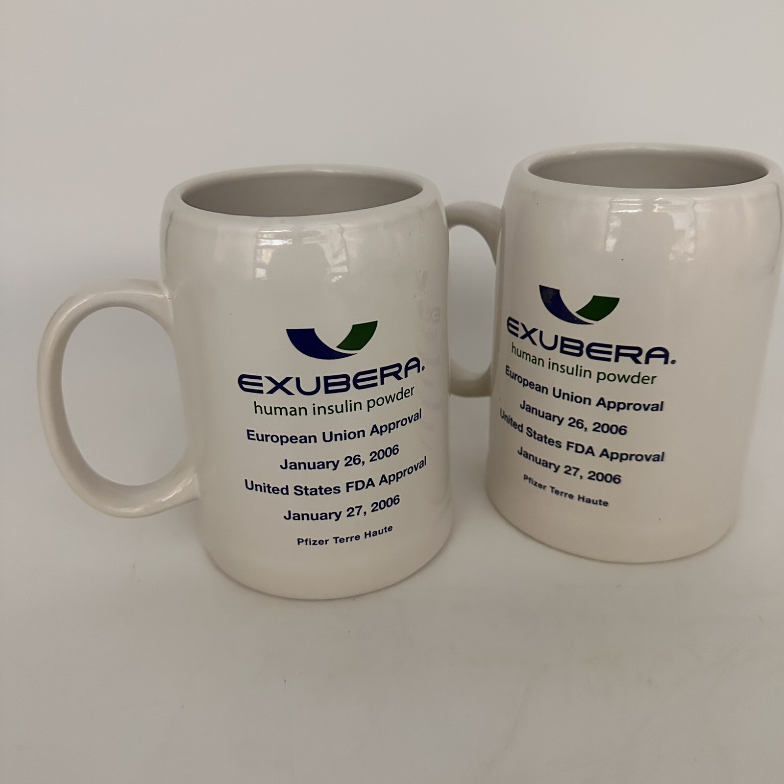 2 Exubera Coffee Cups 2006 Pharmaceutical Collectible Drug Rep Discontinued
