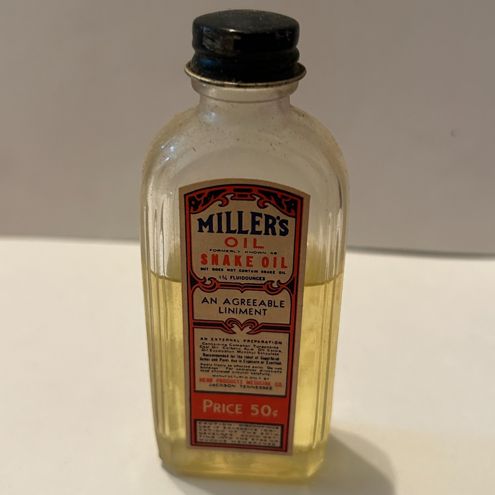 Antique Millers Anti Pain Snake Oil Liniment Quack Pharmacy Medicine Bottle &Box
